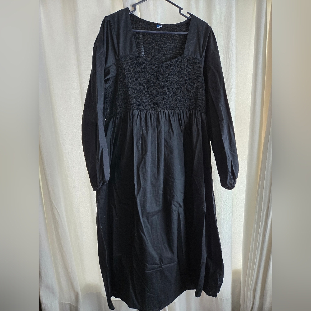 Old Navy Maxi Dress Smocked Top Pockets Black XL Long Sleeves Flowy